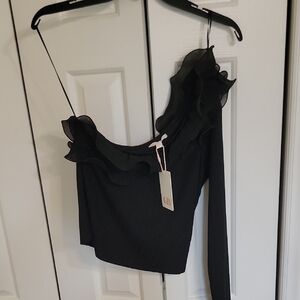 Gianni Bini Black Ruffled One-Shoulder Blouse M